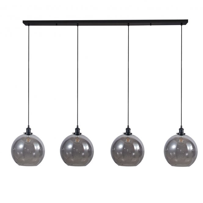 Magnalux Lewis 4 Light Bar Medium Glass Ball Pendant Matt Black