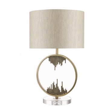 Manhatten Antique Brass and Crystal Table Lamp c/w Shade