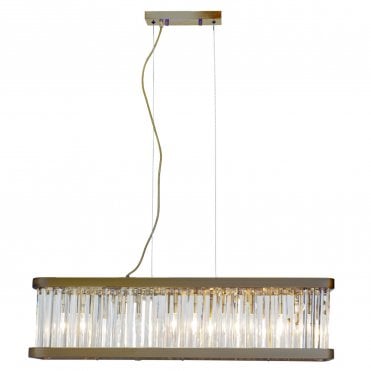 Pandora 5 Light Long Crystal Bar Pendant Antique Brass