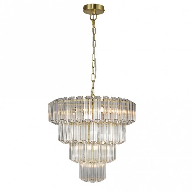 Magnalux Pierre 11  Light Satin Brass Crystal Ceiling Pendant