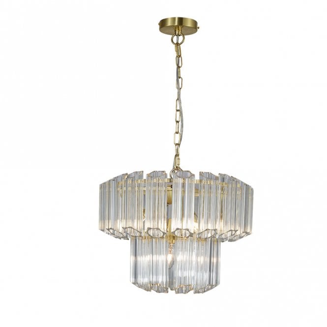 Magnalux Pierre 4 Light Satin Brass Crystal Ceiling Pendant