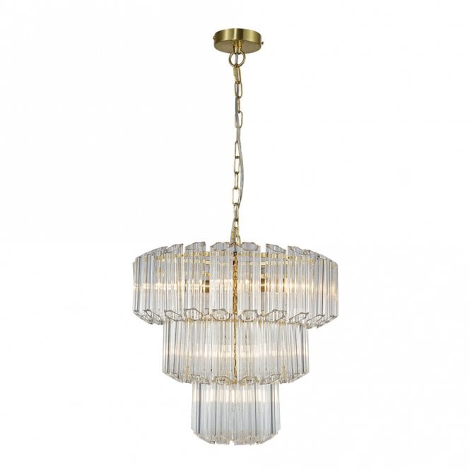Magnalux Pierre 7 Light Satin Brass Crystal Ceiling Pendant