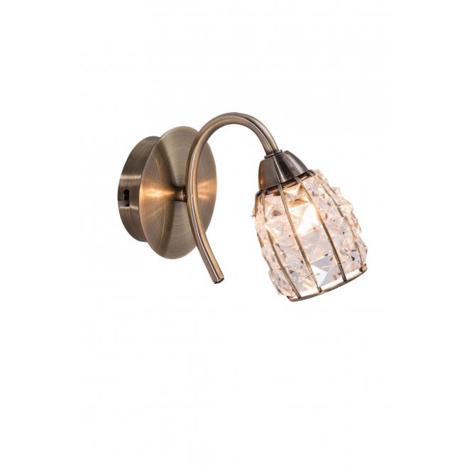 Magnalux Roma 1 Light Antique Brass Wall Light with Crystal Shade