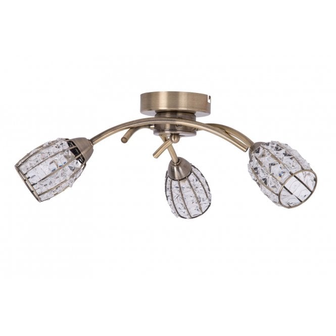 Magnalux Roma 3 Light Antique Brass with Crystal Shade