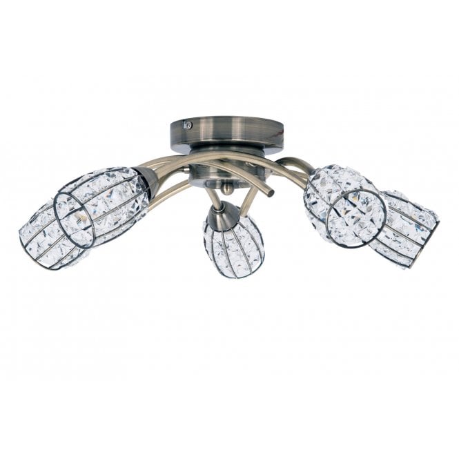 Magnalux Roma 5 Light Antique Brass with Crystal Shade