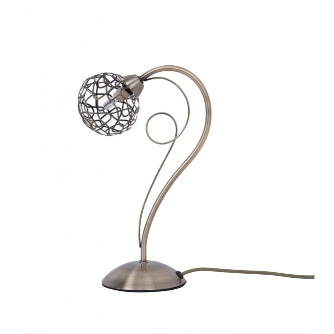 Magnalux Ronda 1 Light Antique Brass Table Lamp with Mesh Ball Shade