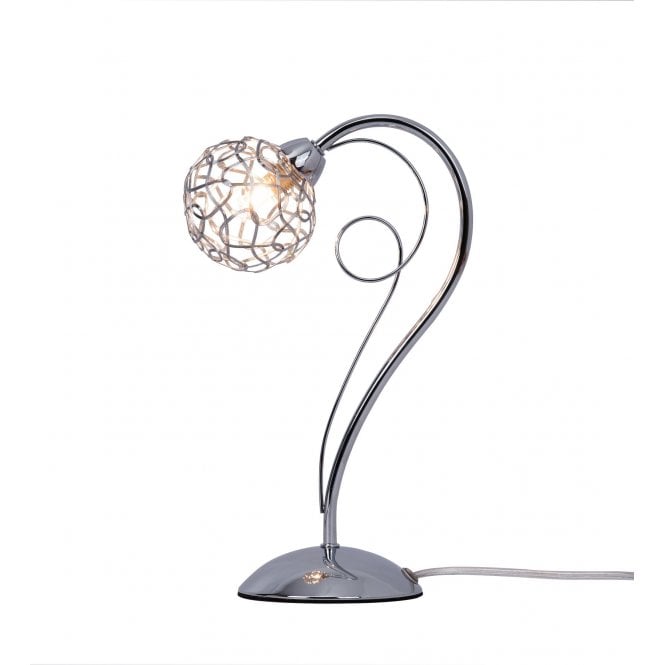Magnalux Ronda 1 Light Polished Chrome Table Lamp with Mesh Ball Shade