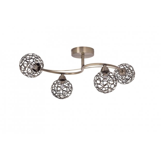 Magnalux Ronda 4 Light Antique Brass with Mesh Ball Shade