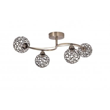 Ronda 4 Light Antique Brass with Mesh Ball Shade