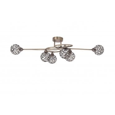 Ronda 6 Light Antique Brass with Mesh Ball Shade