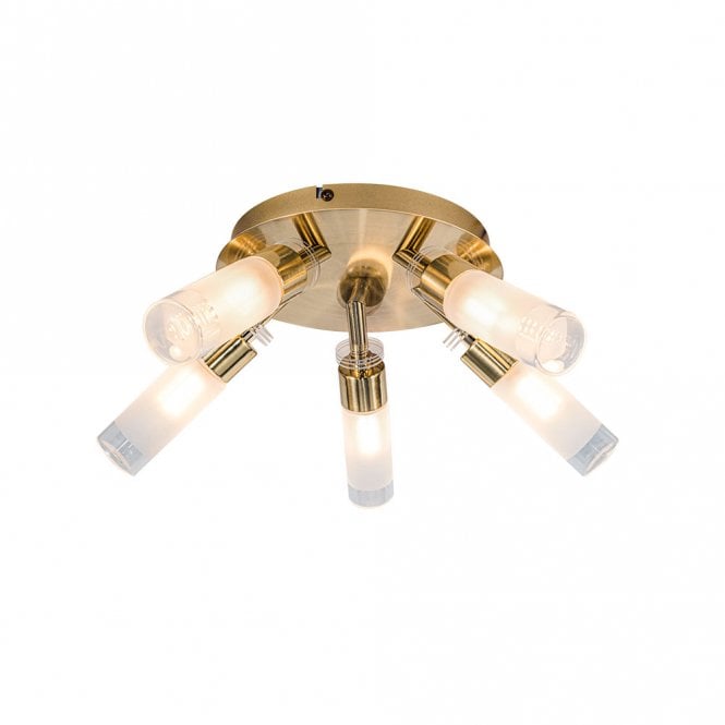 Magnalux Saturn 5 Light Bathroom Ceiling Light Satin Brass