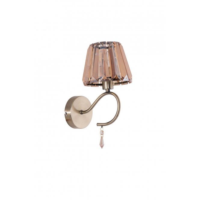 Magnalux Senza 1 Light Antique Brass Wall Light with Amber Crystal Shade