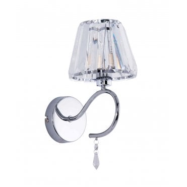 Senza 1 Light Polished Chrome Wall Light with Crystal Shade