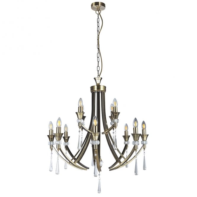 Magnalux Sophia 12 Light Crystal Ceiling Light Antique Brass