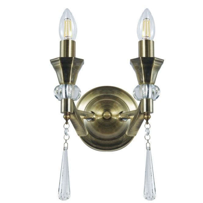 Magnalux Sophia 2 Light Crystal Wall Light Antique Brass