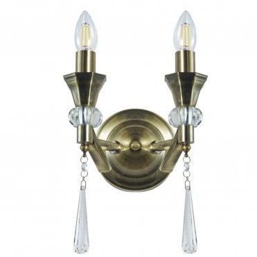 Sophia 2 Light Crystal Wall Light Antique Brass