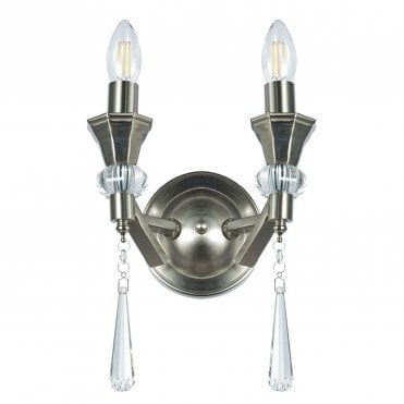 Sophia 2 Light Crystal Wall Light Satin Chrome
