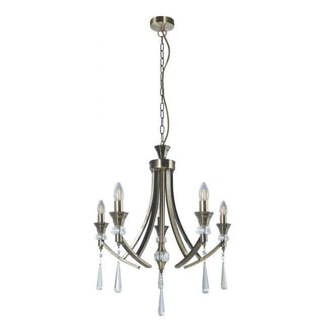 Magnalux Sophia 5 Light Crystal Ceiling Light Antique Brass