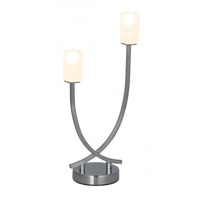 Magnalux Topaz 2 Light Polished Chrome Table Lamp c/w Square Glass