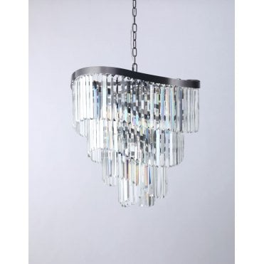 Waverly 12  Light Crystal Pendant Brushed Black Chrome