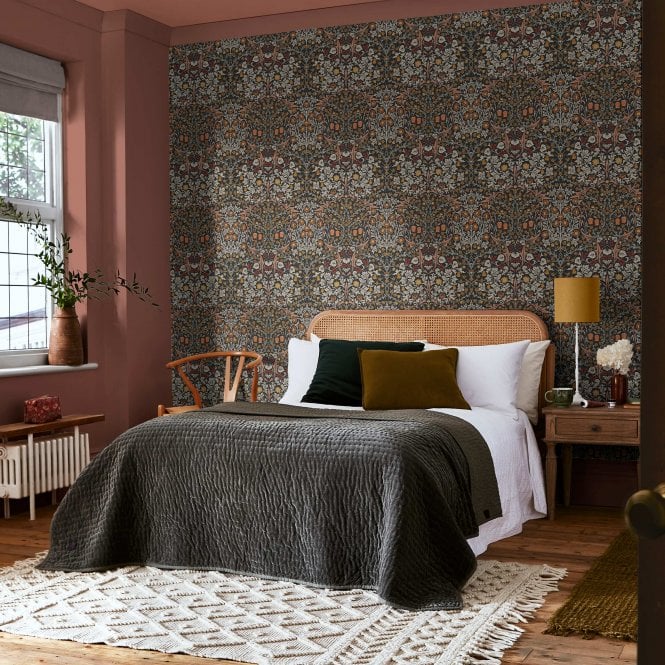 William Morris at Home  Blackthorn Charcoal & Burnt Orange   Wallpaper 124250