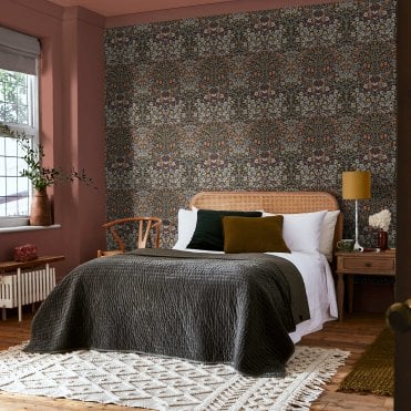 William Morris at Home Blackthorn Charcoal & Burnt Orange   Wallpaper 124250