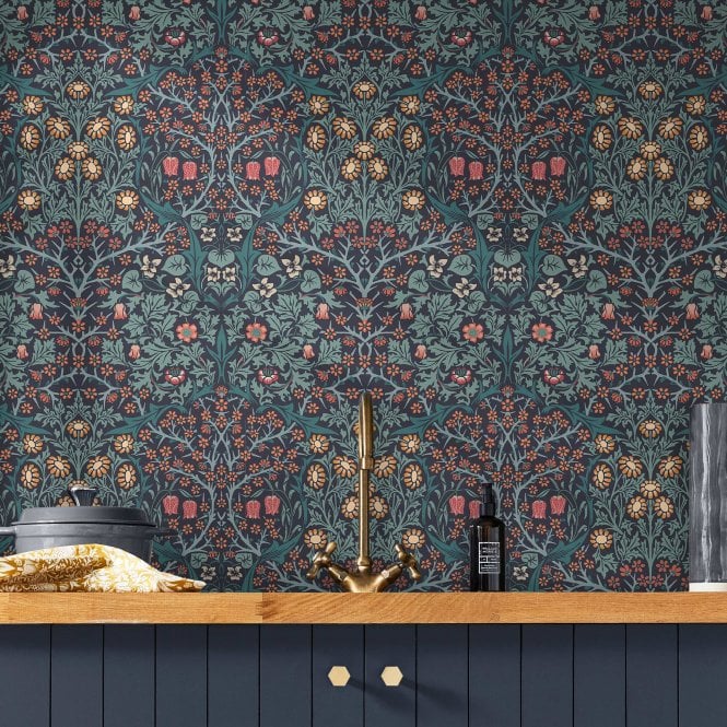 William Morris at Home  Blackthorn Navy  Wallpaper 124251