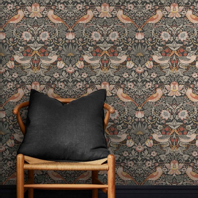 William Morris at Home  Strawberry Thief Charcoal  Wallpaper 124230