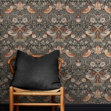 William Morris at Home Strawberry Thief Charcoal  Wallpaper 124230