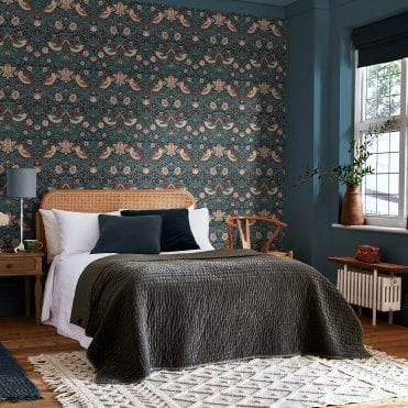 William Morris at Home Strawberry Thief Deep Blue  Wallpaper 124231