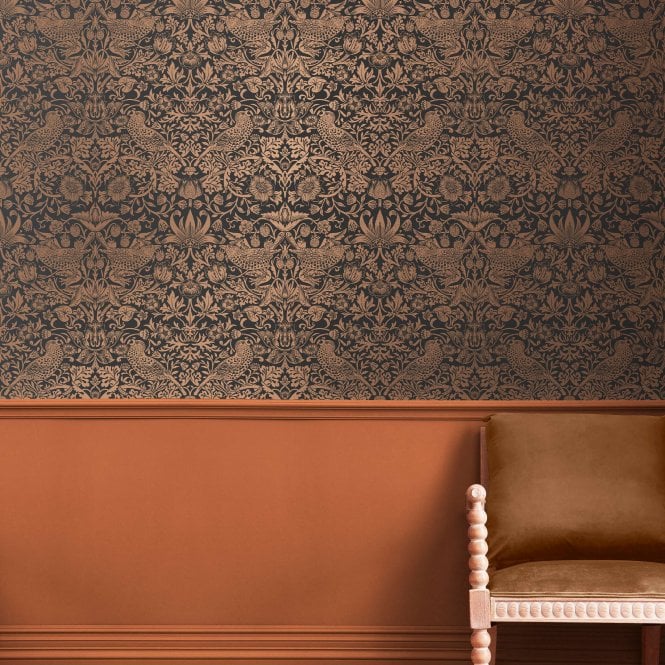 William Morris at Home  Strawberry Thief Fibrous Charcoal  Wallpaper 124236