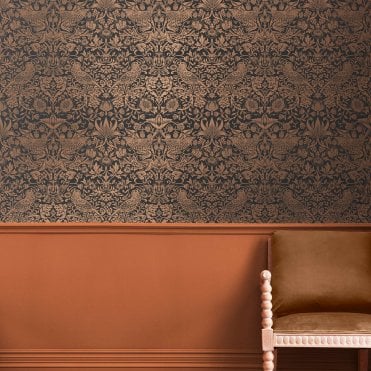 William Morris at Home Strawberry Thief Fibrous Charcoal  Wallpaper 124236