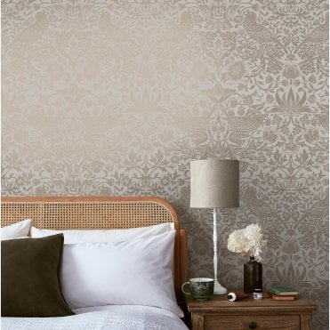 William Morris at Home Strawberry Thief Fibrous Neutral  Wallpaper 124238