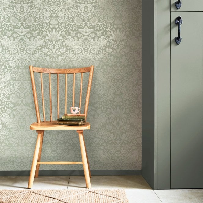William Morris at Home  Strawberry Thief Fibrous Sage  Wallpaper 124237