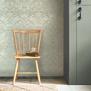 William Morris at Home Strawberry Thief Fibrous Sage  Wallpaper 124237